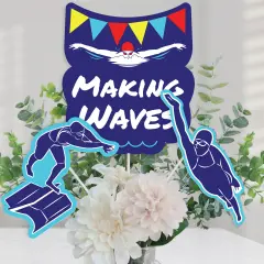 Big Dot of Happiness Making Waves - Swim Team - Swimming Party or Birthday Party Centerpiece Sticks - Table Toppers - Set of 15