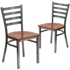 Emma and Oliver 2 Pack Clear Coated Ladder Back Metal Restaurant Chair Cherry/ClearCoated