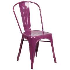 Merrick Lane Wells Indoor/Outdoor Stacking Metal Dining Chair with Single Slat Back and Powder Coated Finish Purple