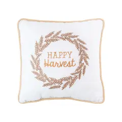 Happy Harvest Embroidered Fall Small/Petite Accent Pillow, 10" x 10"