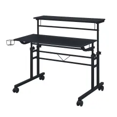 Techni Office Solutions 40" Black Writing Desk with Height Adjustable Desktop and Moveable Shelf
