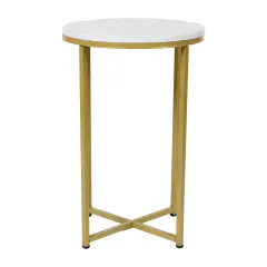 Merrick Lane Fairdale End Table with Round Cross Brace Frame WhiteMar/BrushGold