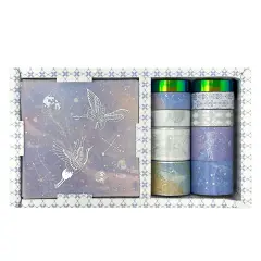 Wrapables Decorative Gold Foil Washi Tape and Sticker Set for Stationery, Diary, Card Making (10 Rolls & 10 Sheets) Celestial Beings