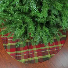 Northlight 48" Red and Green Plaid Rustic Woodland Christmas Tree Skirt with Green Trim