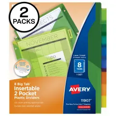 Avery 8-Tab Dividers, Insertable Multicolor Big Tabs, 2 Sets of 11907
