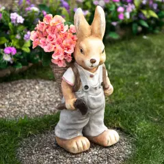 Northlight Boy Rabbit Outdoor Easter Garden Planter - 19.25" Brown