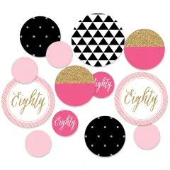 Big Dot of Happiness Chic 80th Birthday - Pink, Black and Gold - Birthday Party Giant Circle Confetti - Party Decorations - Large Confetti 27 Count