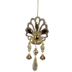 Kurt Adler 6.5" Amber Glitter Flower Gem Christmas Ornament