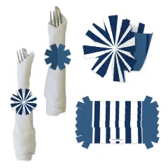 Big Dot of Happiness Navy Stripes - Simple Party Paper Napkin Holder - Napkin Rings - Set of 24