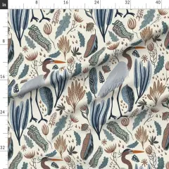 Various Fabrics by the Yard or Fat Quarter Coastal Floral Tropical Wildlife Neutral Cranes Heron Leaves Marsh Bird Blue Jumbo Scale Custom Printed Fabric by Spoonflower