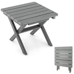 Costway Outdoor Folding Side Table Weather-Resistant HDPE Adirondack Table Black/Gray