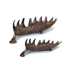 Melrose Set of 2 Bronze and Brown Elk Horn Christmas Tabletop Trays 22"