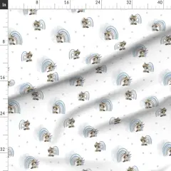 Various Fabrics by the Yard or Fat Quarter Woodland Nursery Cute Raccoons Watercolor Blue Rainbow Kids Forest Animals Baby Custom Printed Fabric by Spoonflower