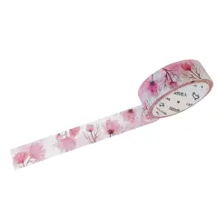 Wrapables Flowers and Greens Washi Masking Tape, 15mm x 7m Pink Blossoms