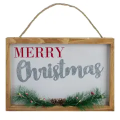 Northlight 12" LED Lighted 'Merry Christmas' Framed Wall Sign with Pine White