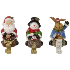 Northlight Santa, Snowman and Reindeer Christmas Stocking Holders - 5.25" - Set of 3 White