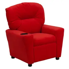 Emma and Oliver Contemporary Kids Recliner with Cup Holder Red Microfiber