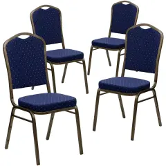Emma and Oliver 4 Pack Crown Back Stacking Banquet Chair NavyDotFab/GoldVein