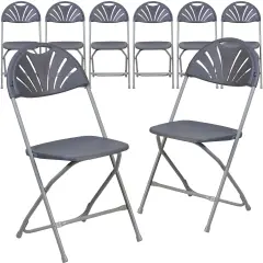 Emma and Oliver 8 Pack Wedding/Event Stackable Fan Back Plastic Folding Chair Charcoal