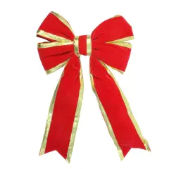 Northlight Giant 3D 4-Loop Velveteen Commercial Christmas Bow with Trim - 18" x 28" - Red and Gold