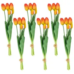 Northlight Real Touch&trade; Red and Yellow Artificial Tulip Floral Bundles, Set of 6 - 18" Orange