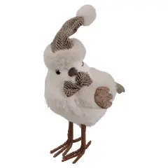 Northlight Standing Bird with Chevron Bow Tie and Faux Fur Winter Hat Christmas Figure - 10" White