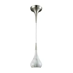 Lindsey 1 Light Pendant In Satin Nickel With Marble Print Shade 10"
