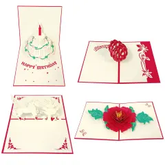 Wrapables (Set of 4) 3D Pop-Up Greeting Cards for Birthday, Thank you, Anniversary, Wedding, Holidays Cake Unicorn Peony