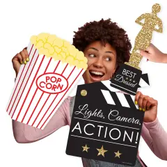 Big Dot of Happiness Red Carpet - Popcorn, Award, and Clapboard Decorations - Movie Night Party Large Photo Props - 3 Pc
