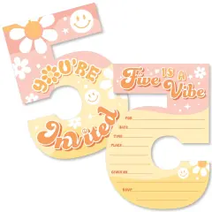 Big Dot of Happiness Five is a Vibe - Shaped Fill-In Invitations - Boho Hippie Fifth Birthday Party Invitation Cards with Envelopes - Set of 12
