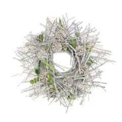 Napa Home & Garden Glittered Twig Pine Cone and Leaf Artificial Christmas Wreath - 20" - Unlit White