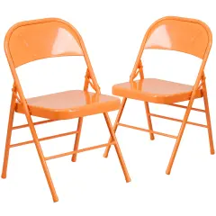 Emma and Oliver 2 Pack Home & Office Colorful Metal Folding Chair Teen and Event Seating Orange Marmalade