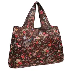 Wrapables Large Foldable Tote Nylon Reusable Grocery Bags Peacocks & Peonies