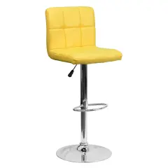 Emma and Oliver Quilted Vinyl Swivel Adjustable Height Barstool with Chrome Base Yellow
