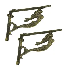 Cast Iron Swimming Mermaid Wall Shelf Bracket Coastal Decor Set of 2