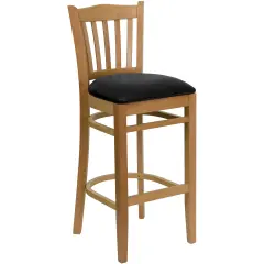 Emma and Oliver Vertical Slat Back Wooden Restaurant Dining Barstool BlackVYL/NaturalWood