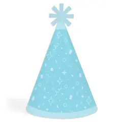 Big Dot of Happiness Blue Confetti Stars - Cone Happy Birthday Party Hats for Kids and Adults - Set of 8 (Standard Size)