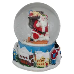 Northlight 6.5" Santa Coming Down the Chimney Christmas Snow Globe Blue