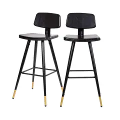 Merrick Lane Aragon Faux Leather Barstools Contemporary Upholstered Stools with Metal Frame and Integrated Footrest - Set of 2 Black