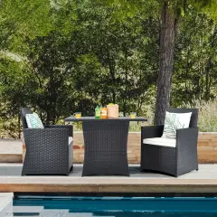 3 Pieces Patio Rattan Furniture Set with Cushion and Sofa Armrest White