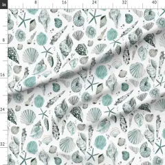 Various Fabrics by the Yard or Fat Quarter Blue Seashells Coastal Watercolor Under The Sea Ocean Beach Custom Printed Fabric by Spoonflower