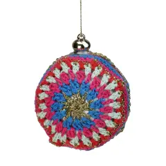 Northlight Knitted Christmas Disc Ornament - 4" (100mm) - Multicolor Red