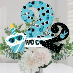 Big Dot of Happiness Two Cool - Boy - Blue 2nd Birthday Party Centerpiece Sticks - Table Toppers - Set of 15