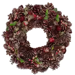Northlight 13" Red and Gold Glittered Pine Cone and Berry Christmas Wreath