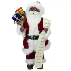 Northlight 16" African American Santa Claus with Naughty or Nice List Christmas Figure Red