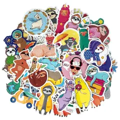 Wrapables Waterproof Vinyl Stickers for Water Bottles, Laptop, Phones, Skateboards, Decals for Teens, 80pcs Sloths & Llamas