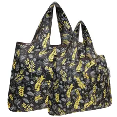 Wrapables Large & Small Foldable Tote Nylon Reusable Grocery Bags, Set of 2 Wheat