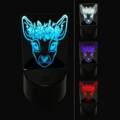 Deer Doe Wearing a Flower Crown 3D Illusion LED Night Light Sign Nightstand Desk Lamp