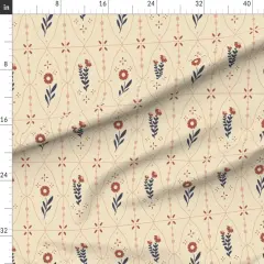 Various Fabrics by the Yard or Fat Quarter Rust Floral Scandi Flowers Traditional Minimal Navy Cream Large Scale Custom Printed Fabric by Spoonflower