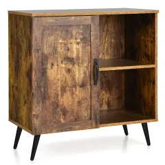 Mid-century Storage Cabinet with Single Door and Adjustable Shelves-Rustic Brown